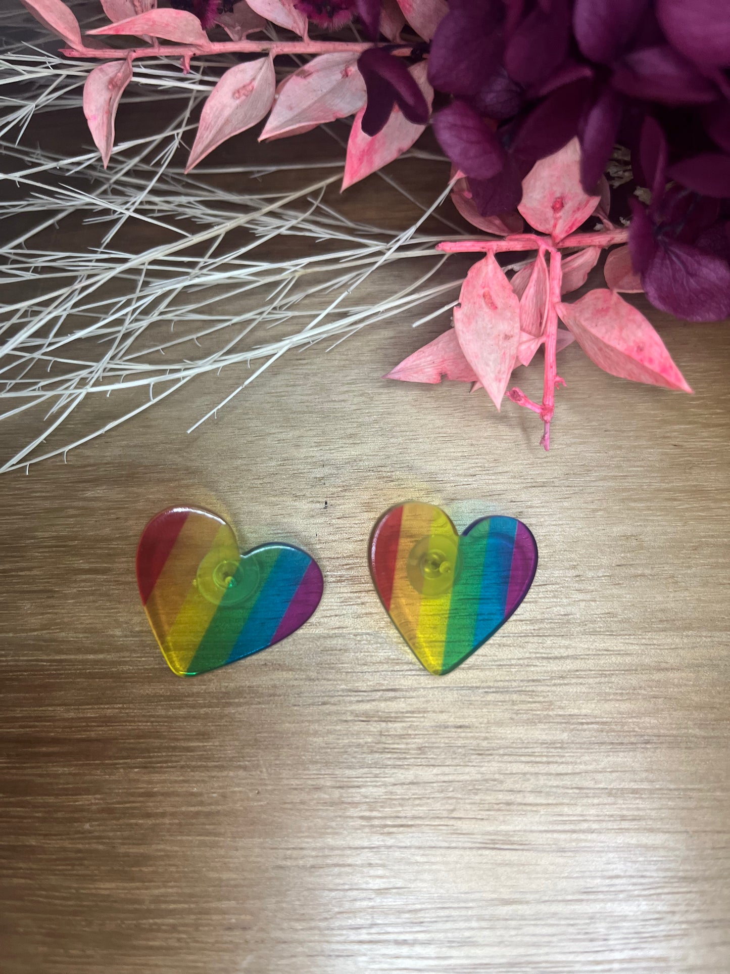 Rainbow Stripped Heart Stud