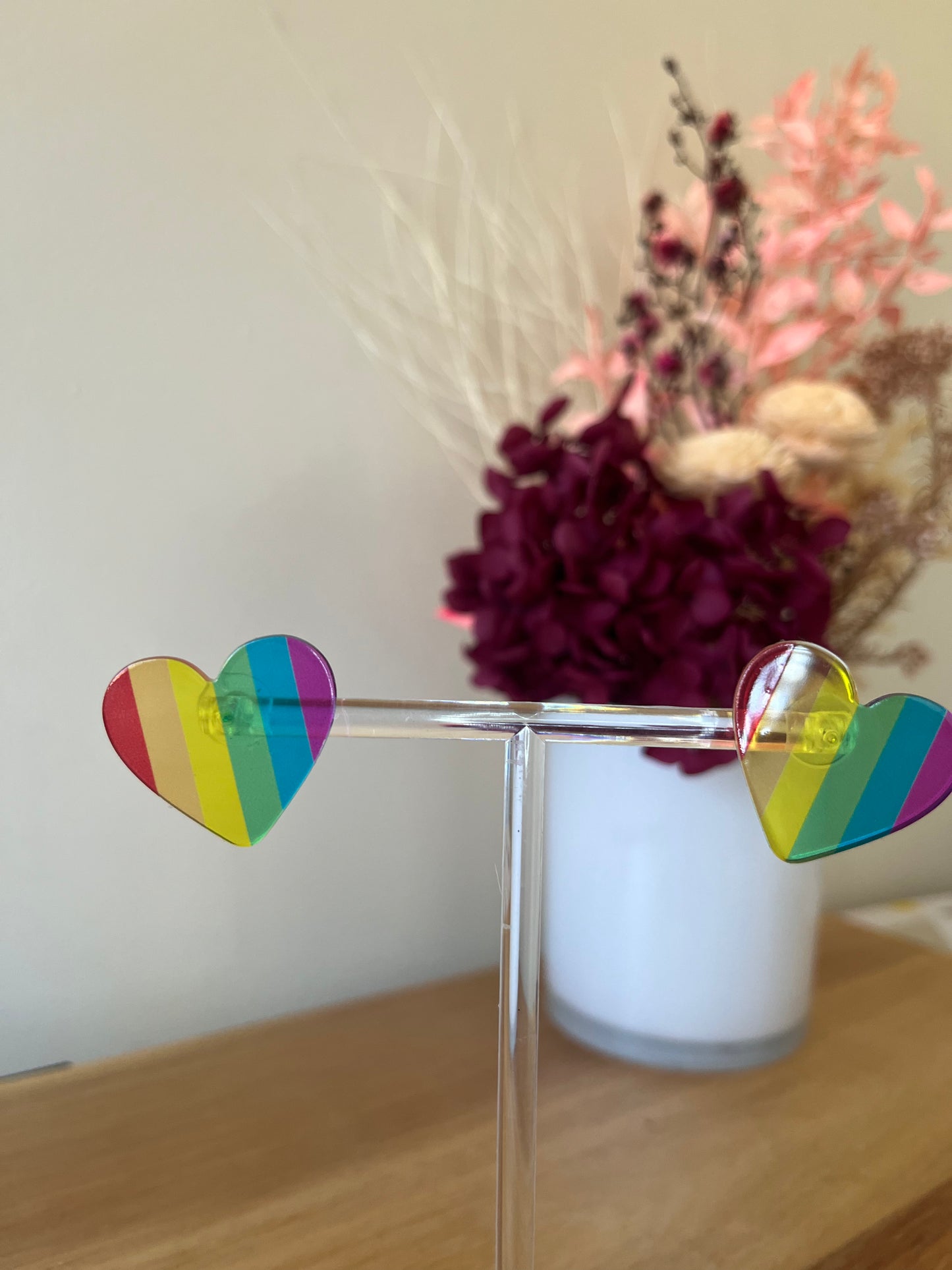 Rainbow Stripped Heart Stud